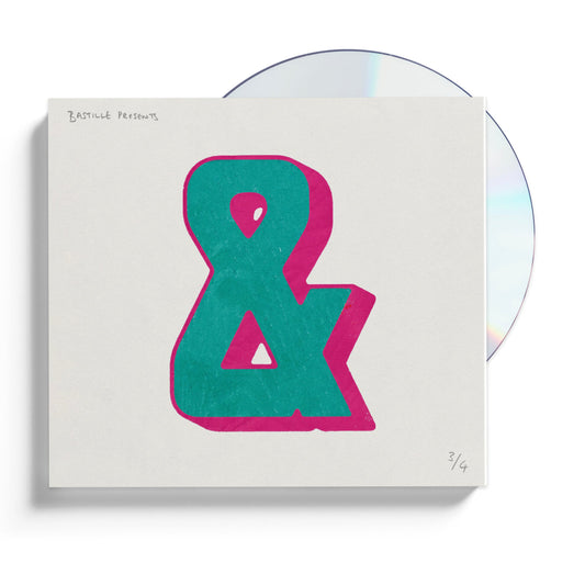 Bastille & CD cover: large teal and pink ampersand on white.