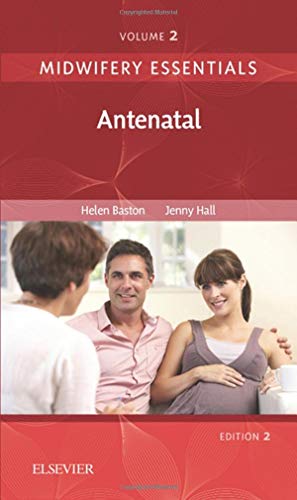 Red book cover with “Midwifery Essentials: Antenatal” title and expectant couple.