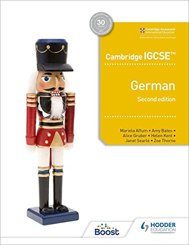 Cambridge IGCSE German textbook cover featuring a toy nutcracker soldier on a yellow background.