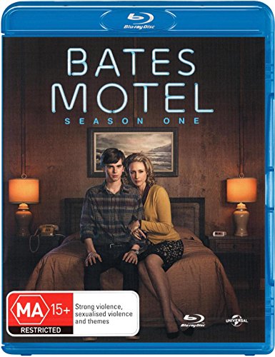 Bates Motel" Blu-ray cover featuring Norman and Mother Bates in a motel room.