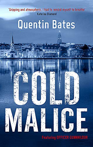 Book cover: “Cold Malice” with a snowy cityscape and large white text.