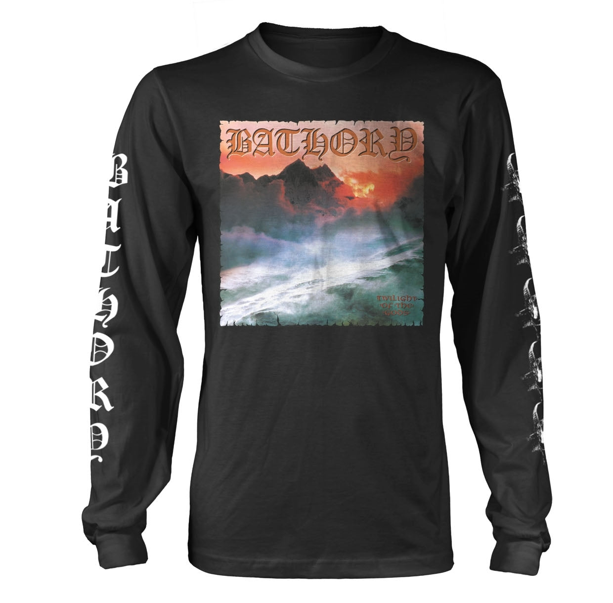 Black long-sleeve shirt with "Bathory" album art and band name.