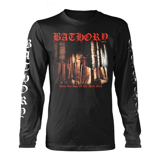 Black long-sleeve shirt with Bathory album art and band name.