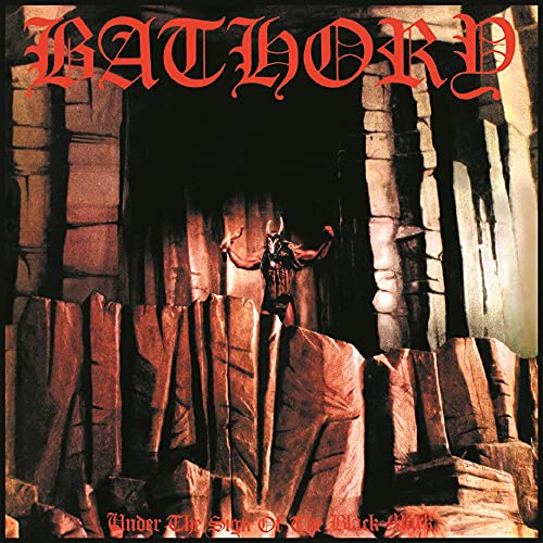 Bathory album cover: a demonic figure stands within a stone archway.