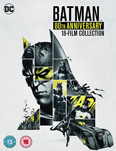 Batman 80th Anniversary DVD cover with character images and the Batmobile.
