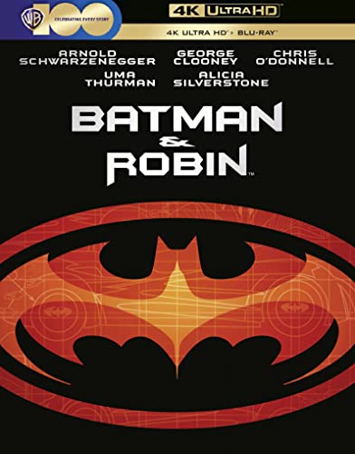Batman & Robin" Blu-ray cover with a gold bat symbol on black background.