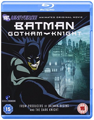 Batman: Gotham Knight Blu-ray cover featuring Batman against a dark Gotham City skyline.