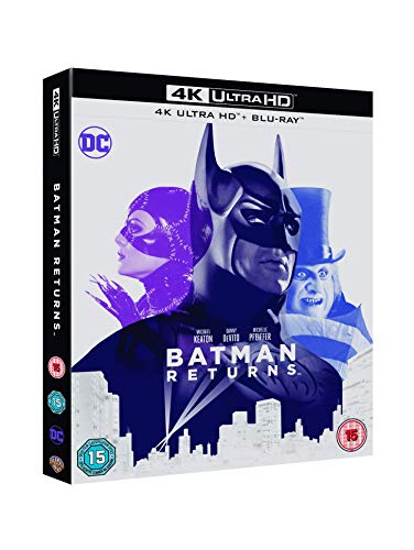 Batman Returns" Blu-ray cover featuring Batman, Catwoman, and the Penguin.