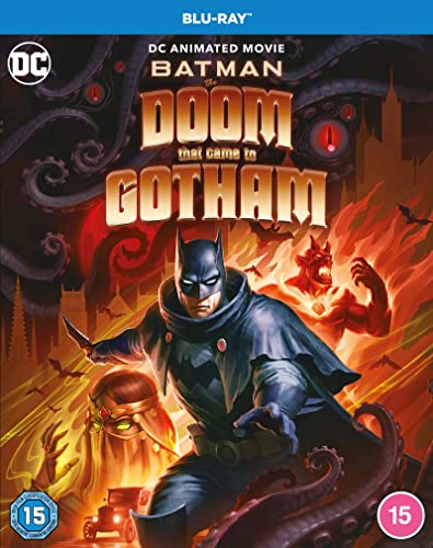 Batman Blu-ray cover featuring Batman, Lovecraftian monsters, and gothic architecture.