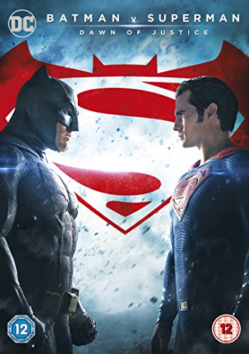 Batman and Superman face off on the "Dawn of Justice" DVD cover.