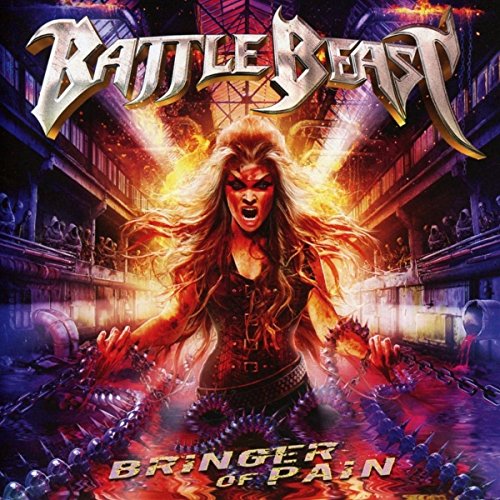 Album cover of "Battle Beast - Bringer Of Pain" featuring a fierce warrior woman.