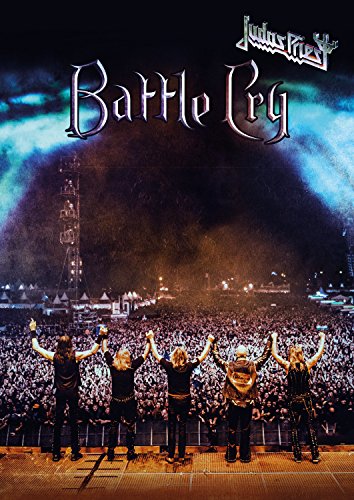 Judas Priest's "Battle Cry" DVD cover: band with raised arms before a crowd.