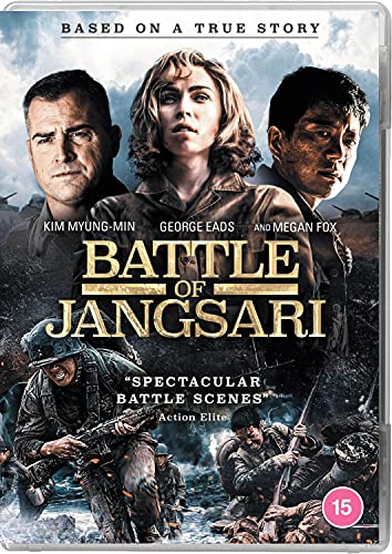 "DVD cover for 'Battle of Jangsari' showing actors and soldiers in a war scene."