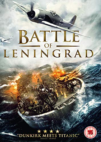 DVD cover for "Battle of Leningrad" showing a burning ship and planes in the sky.
