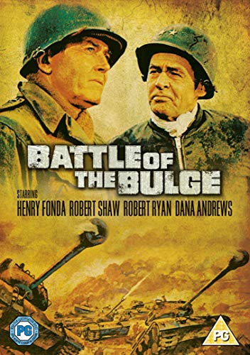 Battle of the Bulge" DVD cover featuring soldiers and tanks in war.
