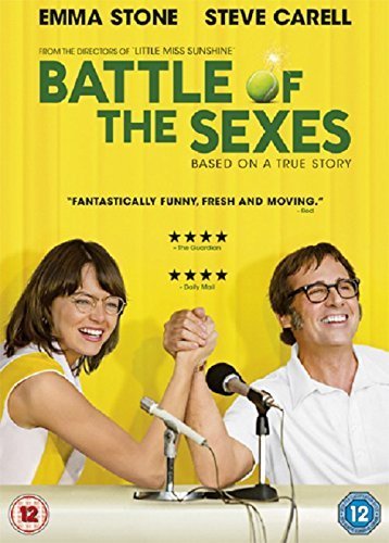 DVD cover for "Battle of the Sexes" featuring Emma Stone and Steve Carell.