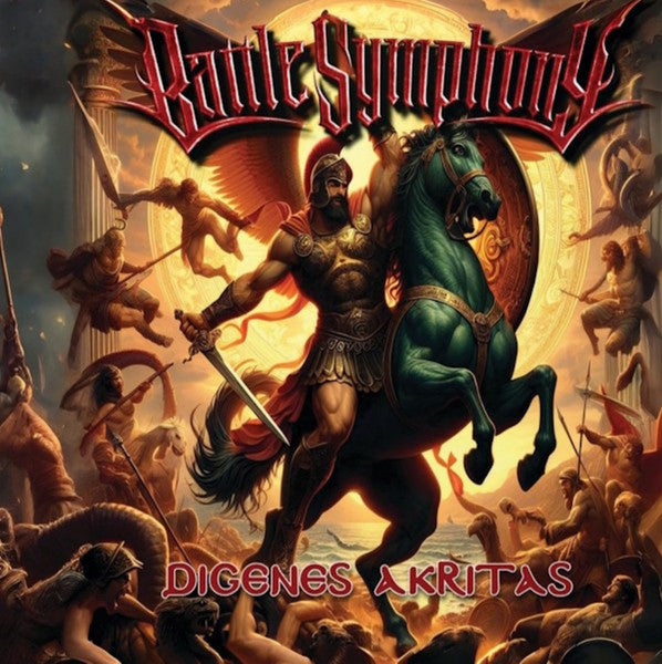 CD cover: armored warrior on horseback amidst a chaotic battle scene.