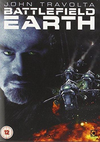 DVD cover for Battlefield Earth featuring John Travolta and alien spacecraft against a dark background.