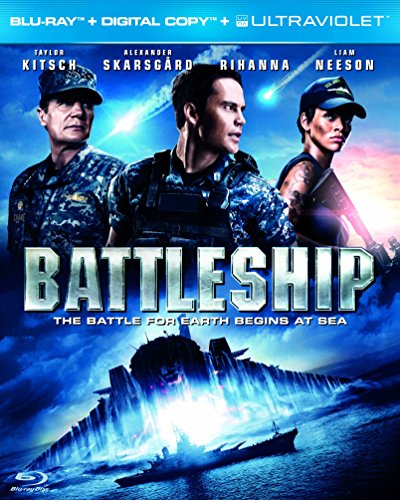 Battleship Blu-ray cover featuring Taylor Kitsch, Rihanna, and Liam Neeson.