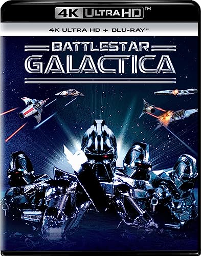 Battlestar Galactica Blu-ray cover with Cylons and spaceships in battle.