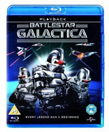 Battlestar Galactica Blu-ray case featuring Cylons and spaceships.