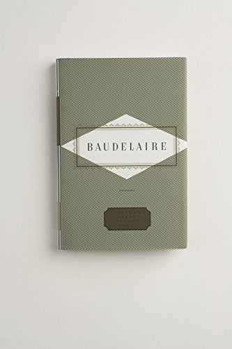 A green, diagonal-striped hardcover book titled Baudelaire from the Everyman's Library Pocket Poets series.