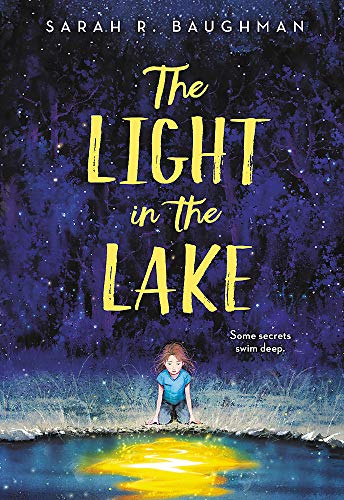 Book cover: girl by lake with glowing light, dark forest background.