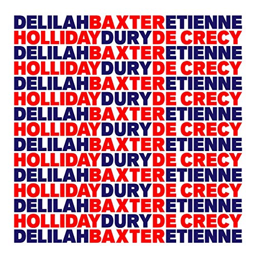 Album cover with repeating artist names "Baxter Dury & Etienne De Crecy" in red and blue.