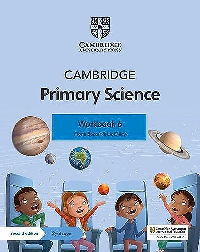 Cover of Cambridge Primary Science Workbook 6 featuring children and planets on light blue.