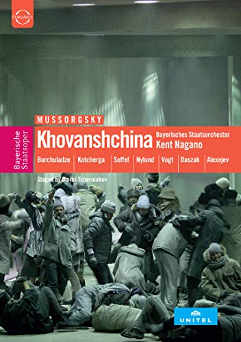 DVD cover for Mussorgsky’s *Khovanshchina* opera, featuring a chaotic crowd scene.