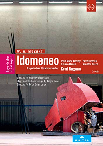DVD cover for Mozart’s *Idomeneo* opera, featuring abstract red stage props.