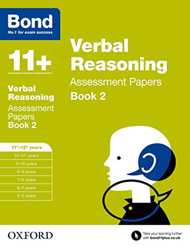 Book with verbal reasoning assessment papers for 11-12 year olds, bright orange cover.