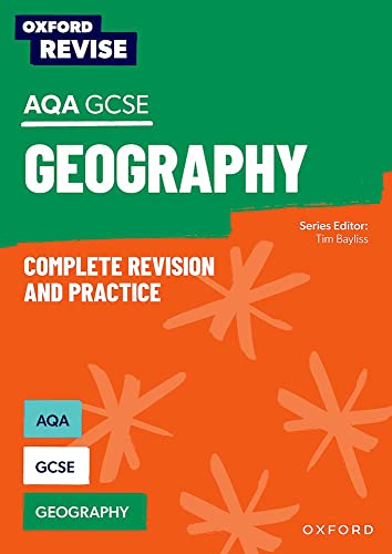 Textbook cover: “AQA GCSE Geography” with orange and green design.