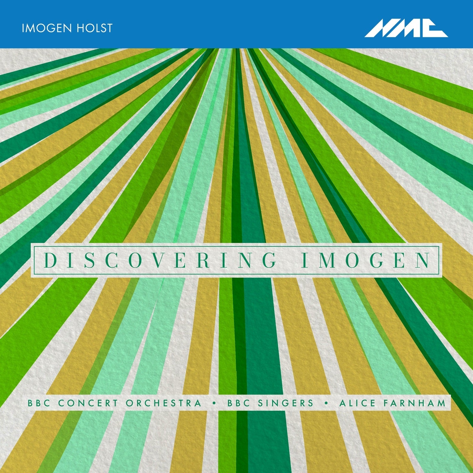 CD cover for “Discovering Imogen” by Imogen Holst, with abstract green stripes.