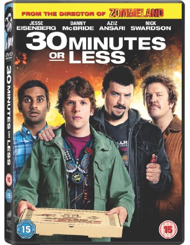 30 Minutes or Less" DVD cover featuring four actors and a pizza box.