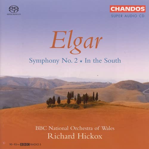 CD cover for Elgar’s Symphony No. 2 with landscape background.
