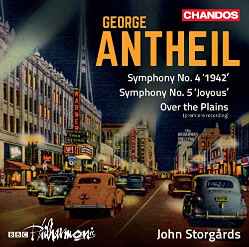 CD cover for George Antheil orchestral works, featuring a nighttime city scene.