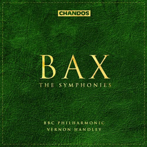 CD cover with green leather texture, gold text reading Bax The Symphonies, Chandos logo.