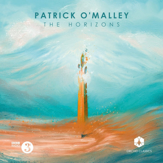 CD cover for Patrick O'Malley’s “The Horizons” with abstract painted landscape.