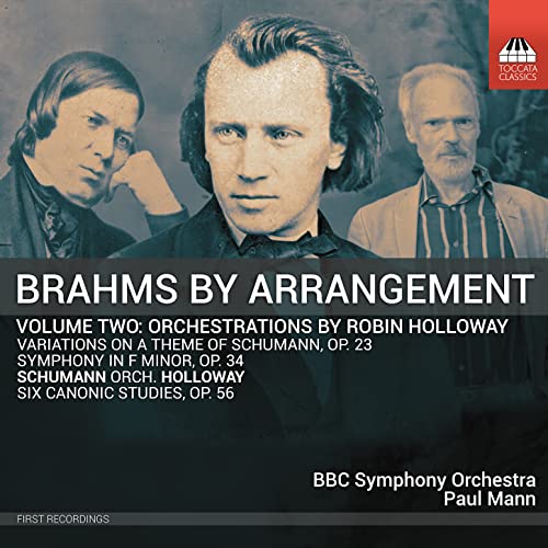 CD cover featuring portraits of composers Brahms, Schumann, and Holloway.