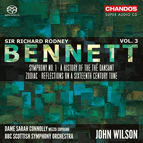 CD cover for Bennett’s orchestral works, featuring abstract green and gold design.
