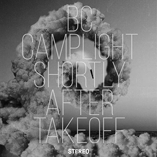 Album cover for Bc Camplight’s “Shortly After Takeoff” with clouds and text.