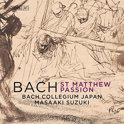 CD cover for Bach’s St Matthew Passion, sketched figures, text.