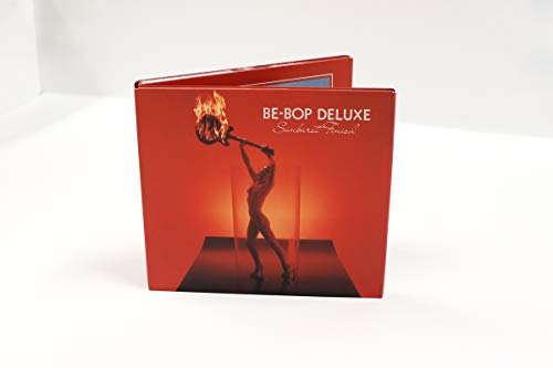 Red CD case for Be Bop Deluxe’s “Sunburst Finish” album, featuring a figure with a torch.