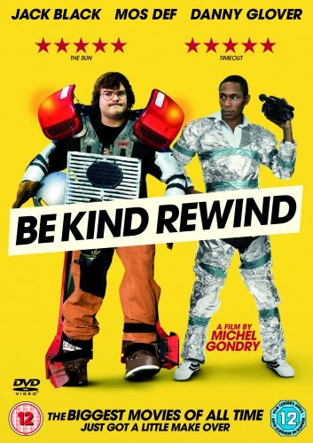 Be Kind Rewind" DVD cover featuring Jack Black and Mos Def in costume.