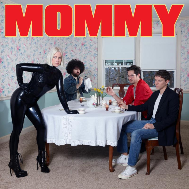 CD cover with a surreal scene of people at a dining table.