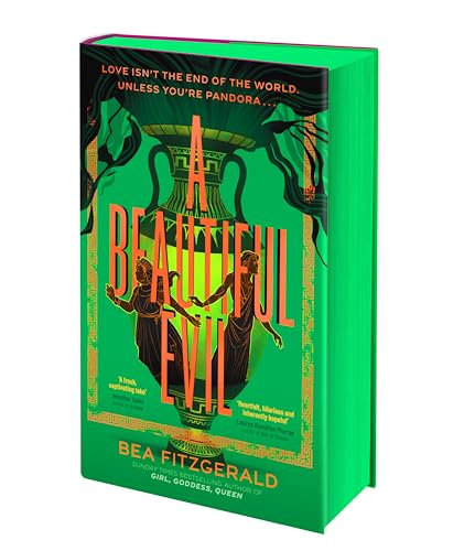 Book cover for A Beautiful Evil featuring a green Greek vase and two figures.