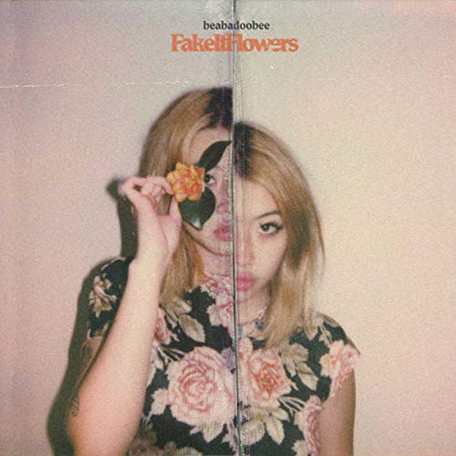 Beabadoobee album cover: woman with flowers, split image, pink background.