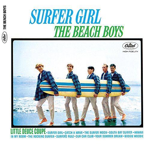The Beach Boys album cover featuring five men with a surfboard.