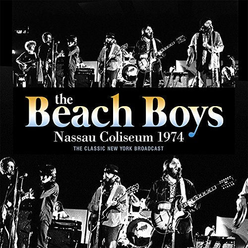 Black and white image of The Beach Boys performing live, CD cover.